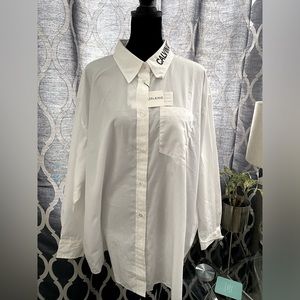 Calvin Klein, women shirt long sleeve, bright white, CALVI KLEIN embroided.